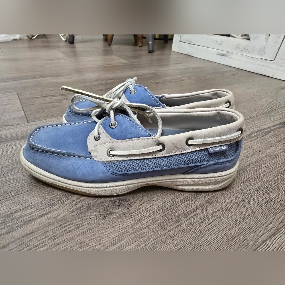 L.L.Bean Leather Boat Shoes Loafers Cabincore Check Coastal Nautical Preppy